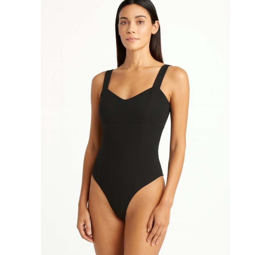 House of Harlow 1960 Black Sweetheart Neck Thong Closure Bodysuit Size Small NWT